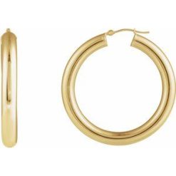 20270 / Earring / 14K Yellow / 40 Mm / 5 Mm / Pair / Catch / Polished / Round Tube Hoop Earrings