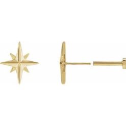86757 / Earring / 14K Yellow / 9.7 X 9.3 Mm / Pair / Tension Back Included / Polished / Star Earrings With Press Fit Posts And Backs