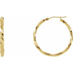 86057 / Earring / 14K Yellow / 30 Mm / 2 Mm / Pair / Catch / Polished / Twisted Hoop Earrings