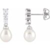 689021 / Earring / Set / Cultured White Freshwater Pearl / Pearl / 7.0-8.0 Mm / Rhodium-Plated Sterling Silver / Imitation Cubic Zirconia / Pair / Friction Backs Included / Polished / Cultured Freshwater Pearl And Imitation Cz Dangle Earrings
