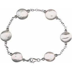 66365B / Bracelet / Sterling Silver / Set / Cultured White Freshwater Pearl / Pearl / 12.0-13.0 Mm / None / 7 In / Polished / Cultured White Freshwater Pearl Bracelet