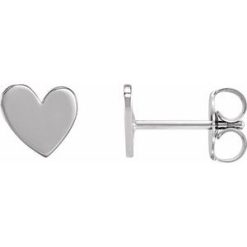 88158 / Earring / 14K White / 6 X 6 Mm / Pair / Friction Backs Included / .37 In / Polished / Asymmetrical Heart Earrings