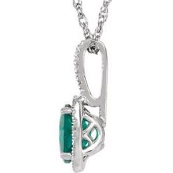 H-J / 18 In / Polished / Lab-Grown Emerald And .015 Ctw Natural Diamond Birthstone Necklace