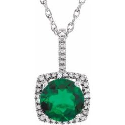 650182 / Necklace / Set / Sterling Silver / Round / Lab-Grown Emerald / 7Mm :: 0.015 Ctw / Natural Diamond / I3