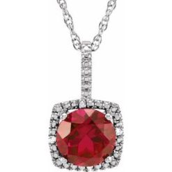 650182 / Necklace / Set / Sterling Silver / Round / Lab-Grown Ruby / 7Mm :: 0.015 Ctw / Natural Diamond / I3