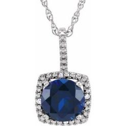 650182 / Necklace / Set / Sterling Silver / Round / Lab-Grown Blue Sapphire / 7Mm :: 0.015 Ctw / Natural Diamond / I3