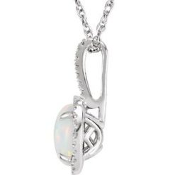 H-J / 18 In / Polished / Lab-Grown White Opal And .015 Ctw Natural Diamond  Birthstone Necklace