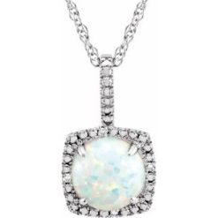 650182 / Necklace / Set / Sterling Silver / Round / Lab-Grown White Opal / 7Mm :: 0.015 Ctw / Natural Diamond / I3