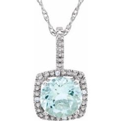 650182 / Necklace / Set / Sterling Silver / Round / Natural Aquamarine / 7Mm :: 0.015 Ctw / Natural Diamond / I3