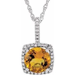 650182 / Necklace / Set / Sterling Silver / Round / Natural Citrine / 7Mm :: 0.015 Ctw / Natural Diamond / I3