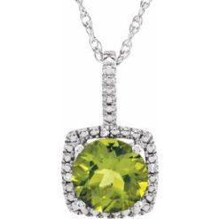 650182 / Necklace / Set / Sterling Silver / Round / Natural Peridot / 7Mm :: 0.015 Ctw / Natural Diamond / I3