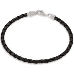 Brc649 / Bracelet / Sterling Silver / 7 1/2 In / Polished / Black Leather Braided Bracelet