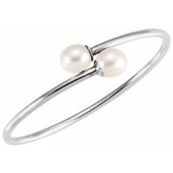 651644 / Bracelet / Set / Sterling Silver / Pearl / Cultured White Freshwater Pearl / 9.5-10.0 Mm / 7 In / Polished / Cultured White Pearl Flexible Bangle Bracelet