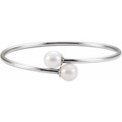 651644 / Bracelet / Set / Sterling Silver / Pearl / Cultured White Freshwater Pearl / 9.5-10.0 Mm / 7 In / Polished / Cultured White Pearl Flexible Bangle Bracelet