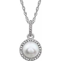 652051 / Necklace / Set / Sterling Silver / Pearl / Cultured White Freshwater Pearl / 6.5-7.0 Mm :: 0.01 Ctw / Natural Diamond / I1-I2