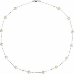 Ch350 / Necklace / Set / Sterling Silver / Pearl / Cultured White Freshwater Pearl / 5.5-6.0 Mm / 18 In / Polished / Cultured White Freshwater Pearl Station Necklace