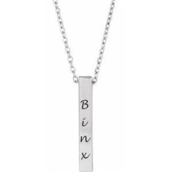 87619 / Necklace / 14K White / 4-Sided / 17 X 2.5 Mm / 16-18 In / Polished / Engravable Four-Sided Vertical Bar Necklace
