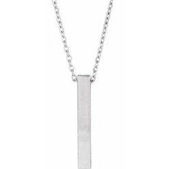 87619 / Necklace / 14K White / 4-Sided / 17 X 2.5 Mm / 16-18 In / Polished / Engravable Four-Sided Vertical Bar Necklace