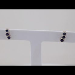86701 / Earring / Set / Imitation Blue Sapphire / Round / 3 Mm / Sterling Silver / Imitation Blue Sapphire / Pair / Friction Backs Included / Polished / Imitation Blue Sapphire Ear Climbers