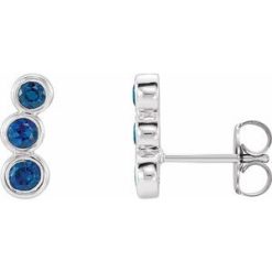 86701 / Earring / Set / Imitation Blue Sapphire / Round / 3 Mm / Sterling Silver / Imitation Blue Sapphire / Pair / Friction Backs Included / Polished / Imitation Blue Sapphire Ear Climbers