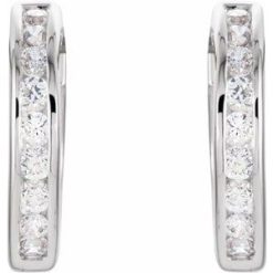 66126 / Earring / Set / Sterling Silver / Imitation Cubic Zirconia / Round / 14.7 Mm / 3.5 Mm / 2 Mm / Pair / Hinged / Polished / Cz Earrings