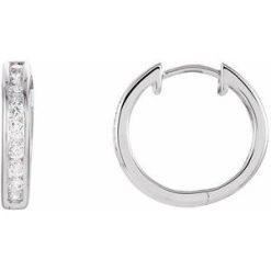 66126 / Earring / Set / Sterling Silver / Imitation Cubic Zirconia / Round / 14.7 Mm / 3.5 Mm / 2 Mm / Pair / Hinged / Polished / Cz Earrings