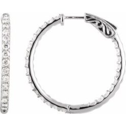 650183 / Earring / Set / Sterling Silver / Imitation White Cubic Zirconia / Round / 29.5 Mm / 2.3 Mm / 2.1 Mm / Pair / Hinged / Polished / Imitation White Cubic Zirconia Inside-Outside Hinged Hoop Earrings