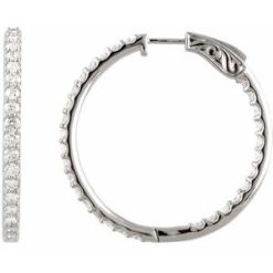 650183 / Earring / Set / Sterling Silver / Imitation White Cubic Zirconia / Round / 34.5 Mm / 2.5 Mm / 2.4 Mm / Pair / Hinged / Polished / Imitation White Cubic Zirconia Inside-Outside Hinged Hoop Earrings