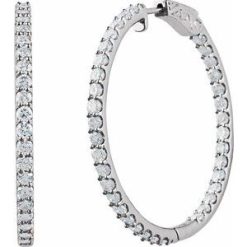 650183 / Earring / Set / Sterling Silver / Imitation White Cubic Zirconia / Round / 41.5 Mm / 2.6 Mm / 2.5 Mm / Pair / Hinged / Polished / Imitation White Cubic Zirconia Inside-Outside Hinged Hoop Earrings