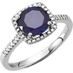 69940 / Ring / Set / Sterling Silver / 5 / Lab-Grown Blue Sapphire / Round / 7 Mm / Natural Diamond / I3