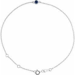 Brc808 / Bracelet / 14K White / Set / 1-Stone / Natural Blue Sapphire / Round / 3 Mm / 8.7 X 4.8 Mm / 6 1/2-7 1/2 In / Polished / Blue Sapphire Bezel-Set Solitaire Bracelet