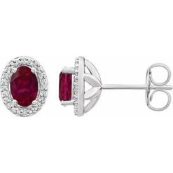 652632 / Earring / Set / Lab-Grown Ruby / Oval / 6 X 4 Mm / Sterling Silver / Natural Diamond / Pair / Friction Backs Included / Polished / Lab-Grown Ruby And .025 Ctw Natural Diamond Earrings