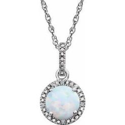 652051 / Necklace / Set / Sterling Silver / Round / Lab-Grown White Opal / 7Mm :: 0.01 Ctw / Natural Diamond / I1-I2