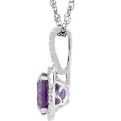 H-J / 18 In / Polished / Natural Amethyst And .015 Ctw Natural Diamond Birthstone Necklace