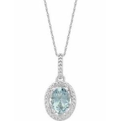 652633 / Necklace / Set / Sterling Silver / Oval / Natural Aquamarine / 7 X 5Mm :: 0.01 Ctw / Natural Diamond / I3