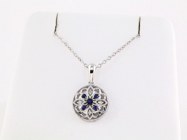 H+ / 18 In / Polished / Natural Blue Sapphire & .03 Ctw Natural Diamond Necklace