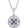 69749 / Necklace / Set / Sterling Silver / Round / Natural Blue Sapphire / Natural Diamond / I2