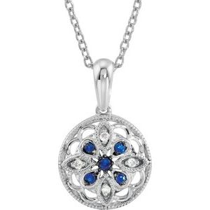 69749 / Necklace / Set / Sterling Silver / Round / Natural Blue Sapphire / Natural Diamond / I2