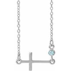 R42355 / Necklace / Set / Sterling Silver / Round / Natural Blue Zircon / 2 Mm / 16-18 In / Polished / December Sideways Cross Adjustable Necklace