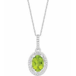 652633 / Necklace / Set / Sterling Silver / Oval / Natural Peridot / 7 X 5Mm :: 0.01 Ctw / Natural Diamond / I3