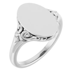 51659 / Sterling Silver / Oval / 13.4 X 9 Mm / Brush / Polished / Signet Ring