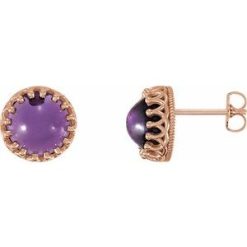 Round Cabochon Crown Earrings