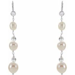 Alternative view of Pearl & Crystal Dangle Earrings