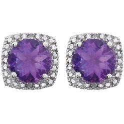 Alternative view of Round 4-Prong Halo-Style Birthstone Stud Earrings